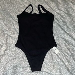 NWT Aerie Black Textured One Piece Bathing Suit